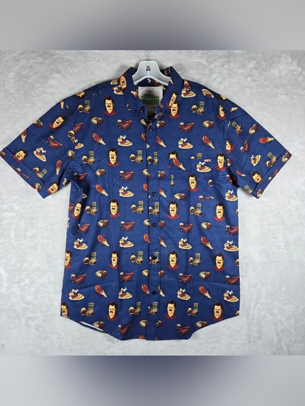 RSVLTS TURF ‘N’ TURF Button Down Mens Size Large Parks & Rec Short Sleeve